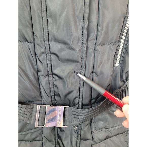 Michael Kors Jacket Women's Black Down Parka Coat Belted Faux Fur Hooded Sz XXS - Picture 4 of 16